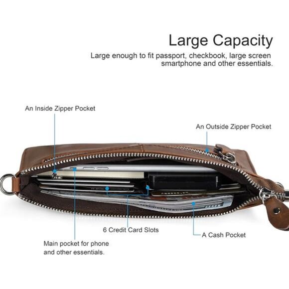 Leather wristlet clutch wallet small crossbody bag with rfid blocking card slots - Picture 3 of 7